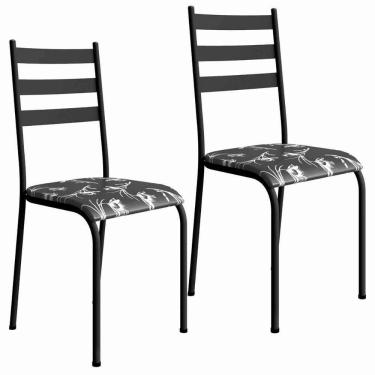 Imagem de Kit 2 Cadeiras 541 Sala Jantar Cozinha Pés Aço Tubular Floral Preto