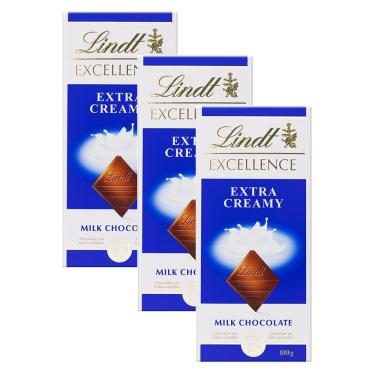 Imagem de Chocolate Lindt Excellence Extra Creamy Milk com 100g | Kit com três unidades