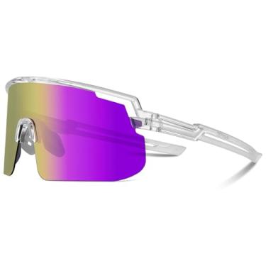 Imagem de BATFOX Óculos de sol esportivos polarizados para homens e mulheres, óculos de ciclismo com armação TR90 para corrida, ciclismo, pesca, condução, Polarizado-roxo, Large
