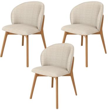 Imagem de Kit 03 Cadeiras De Jantar E Estar Living Estofada Mia L02 Linho Palha - Lyam Decor