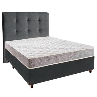 Imagem de Cama + Box Cinza e Colchão D23 Casal - D23 Inducol + Cabeceira