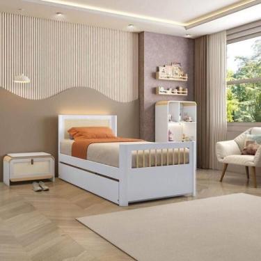 Imagem de Bicama Solteiro Juvenil Reversível em Led com Rattan, Peseira Palito W