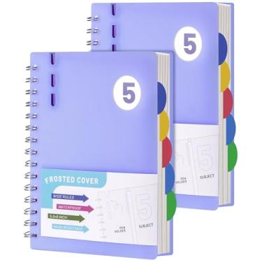 Imagem de FLYING EAGLE 2 Pack 5 Subject Notebook Wide Ruled Spiral Notebook 6" x 8", 204 Pages Lined Spiral Journal Notebook with Dividers,Small Hardcover Notebooks for School, Work, Violet