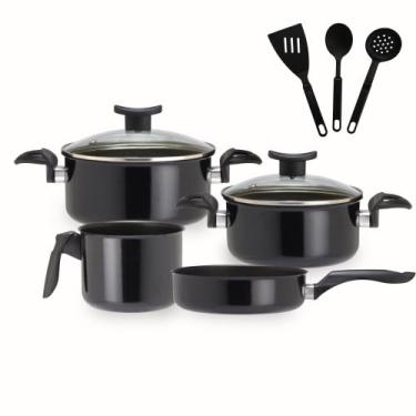 Imagem de Jogo De Panelas Indução E Gás Antiaderente Tampa Vidro 7 Pçs Preto - V