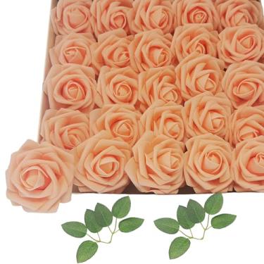 Imagem de cosybeau Flores artificiais, plantas falsas com hastes para buquês de casamento, decoração de mesa de festa (25, laranja amarelo)