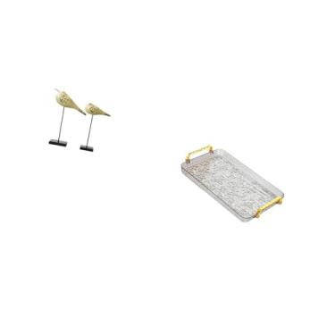 Imagem de Fenteer Estatuetas de Pássaros de Madeira Modernas E Prato de Sobremesa, Bandeja de Mesa de Centro com Alça para Decoração de Festa de Inauguração de Casa, Sa