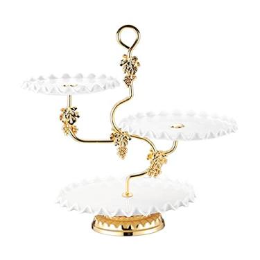 Imagem de Suporte de bolo multicamadas de cerâmica para sala de estar, prato de frutas, moderno, três camadas, sobremesa, doces, vitrine, suporte para exibição de sobremesa