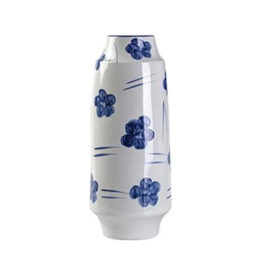 Imagem de Vaso de flores, vaso de cerâmica, retrô, pintado à mão, utensílios de flores azuis e brancas, estilo zen, flores frescas, vasos de plantas secas para estudo Livi