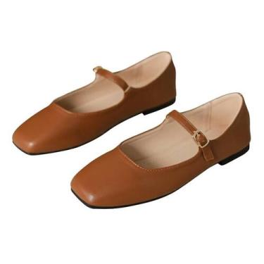 Imagem de Vestido Flats Stunner feminino Mary Jane de couro marrom claro 40