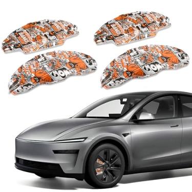 Imagem de Tampas de pinça de freio compatíveis com Tesla Model Y Juniper 2025-2026, 48.3 cm capas de pinça de freio do cubo da roda de freio dianteiro e traseiro 4 peças para acessórios de zimbro modelo Y