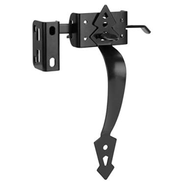 Imagem de Trava de portão de polegar para cerca de madeira, fecho de cerca de portão com alça decorativa, kit de ferragens de trava de porta resistente para jardim externo, piscina, portão de metal, cerca de vinil, acabamento preto