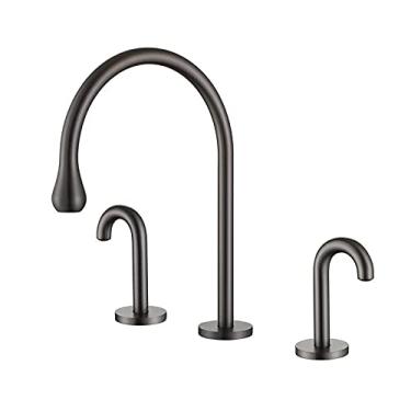 Imagem de RAUGAJ Torneiras, torneira de lavatório latão torneira de banheiro generalizada torneira de pia de 3 furos escovada torneiras de queda de água quente e fria/cinza pistola