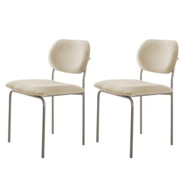 Imagem de Conjunto Com 2 Cadeiras Metal Marchezine Moderna Mobilia Linho Off White Prata