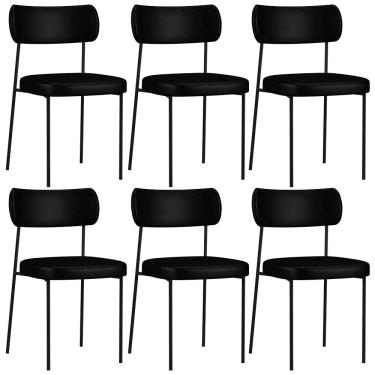 Imagem de Kit 06 Cadeiras Decorativas Estofadas Para Sala de Jantar Melina F01 Couríssimo Preto - Lyam Decor