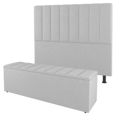 Imagem de Kit Cabeceira e Baú Cama Box Casal Cora 140cm Sintético Branco - Desk Design
