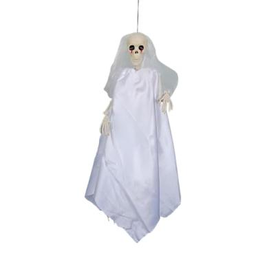 Imagem de Fenteer Decoração de noiva esqueleto assustadora, decoração de Halloween, fantasma pendurada, festa ao ar livre, pingente fantasma para quintal, gramado,