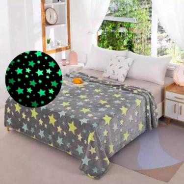 Imagem de Manta Luminosa que Brilha no Escuro – Manta Macia em Microfibra 180x120cm, Confortável e Aconchegante (Estrelas cor Azul)