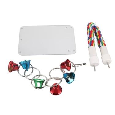 Imagem de Yctze Brinquedo de Espelho de Pássaro Colorido Com Poleiro de Mastigar e Corda de Sino para Periquitos e Calopsitas - Design Seguro de Plástico e Algodão para Diversão e Treinamento