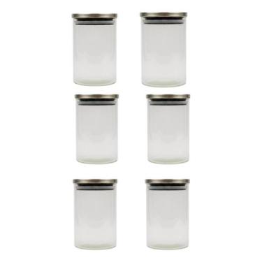 Imagem de Kit 6 Pote De Vidro Com Tampa Hermética Inox 900ml Multiuso - Climaco