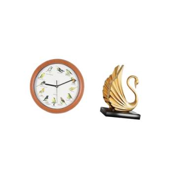 Imagem de Fenteer Relógio de Parede com Escultura de Canto de Cisne Melódico para Decoração Artística de Casa, Relógio Moderno Inspirado em Pássaros E Animais para Sala