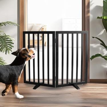 Imagem de SFJC Portão interno para cães, cerca independente para casa, portas, corredores ou escadas, portão para animais de estimação dobrável de madeira, expansível 81 cm de altura, 2 painéis, preto