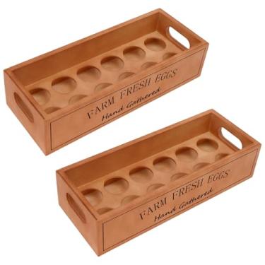 Imagem de blackonvlm Porta-ovos de madeira, recipiente com 24 ovos com alça, dispensador de ovos, bancada, cozinha, economiza espaço, organizador empilhável, armazena ovos de galinha, pato, codorna, peru, ovos