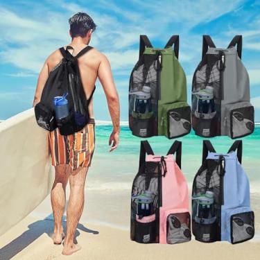 Imagem de Mochila de natação com cordão de malha com bolso molhado, 45 × 29 cm, bolsa de praia para academia para mulheres e homens, bolsa grande para piscina, Verde, big, Tendência