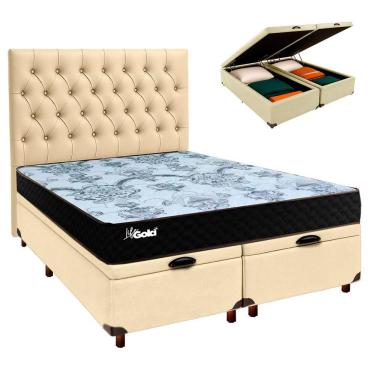 Imagem de Conjunto Cama Box Bau Blindado Casal + Colchão Molas Ensacadas Life Gold Paropas + Cabeceira