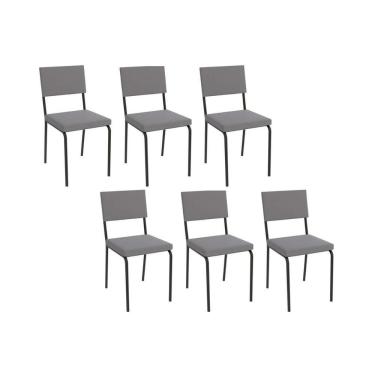 Imagem de Cadeira De Cozinha Zaria 2c128 Kit 6 Un Preto Fosco Cinza A050 Suede Suede