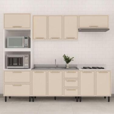 Imagem de Cozinha Modulada 5 Peças sem Pia Amara Politorno Móveis, Branco Creme