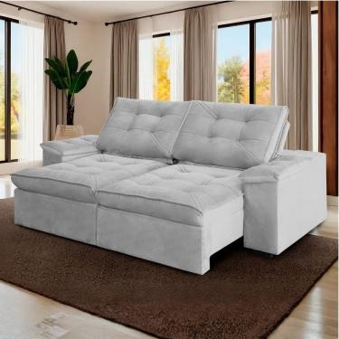 Imagem de Sofá Retrátil e Reclinável Molas Ensacadas 190cm Veludo Zurique Prata