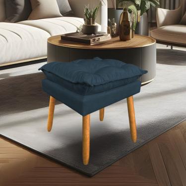 Imagem de Puff Decorativo Opala Suede Azul Marinho Pés Palito Sky Mobile