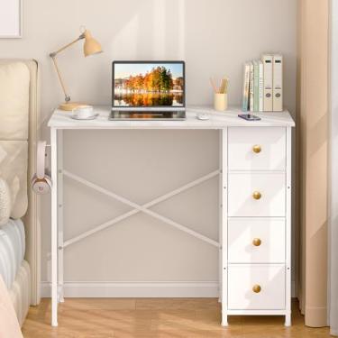Imagem de Secretária branca pequena com gavetas para quarto, mesa de escrita para crianças, meninas, adolescentes, estudantes, com armazenamento, mesa de estudo reversível, mesa de computador branca para