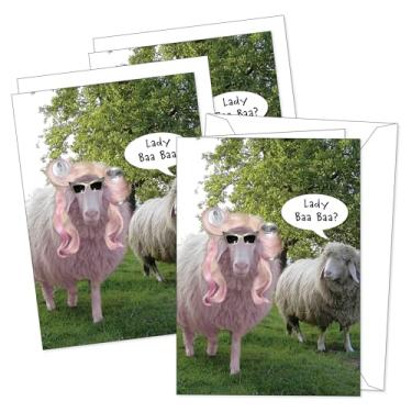 Imagem de Cartão de felicitações divertido de aniversário (12 x 18 cm) da Paper Street | Pacote com 3 + 3 envelopes, Lady Baa Baa Sheep