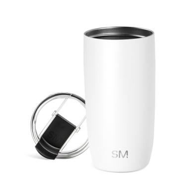Imagem de Simple Modern Caneca de café de viagem com tampa flip | Copo térmico térmico reutilizável de aço inoxidável com isolamento térmico para café gelado | Presentes para mulheres homens e mulheres | Coleção Voyager | 473 ml | Branco de inverno