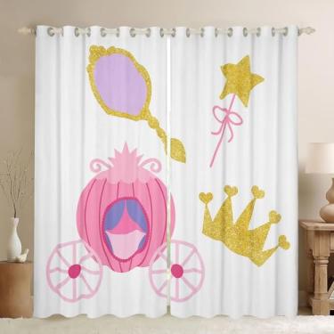 Imagem de jejeloiu Cortinas de carro rosa para quarto e sala de estar (2 painéis, 106 x 213 cm) Coroa dourada escurecimento cortinas de janela para meninos meninas adolescentes decoração de princesa sonhadora