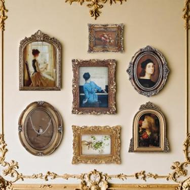 Imagem de Wonderjune 7 porta-retratos vintage com moldura dourada antiga frontal de vidro para 10 x 15 cm, estilo vitoriano barroco de 12 x 18 cm, adereços de fotografia para decoração de casa, presentes