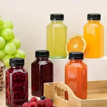Imagem de 5 garrafas de suco, garrafa de plástico para bebidas com tampa, recipiente transparente para beber, suco, leite - 250 ml