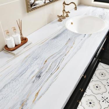 Imagem de Wallercity Papel de parede de mármore dourado cinza descasque e cole papel de contato de mármore falso para bancada de cozinha 61 cm x 401 cm