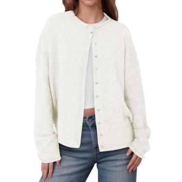 Imagem de Suéter Saodimallsu feminino de malha branca com botões