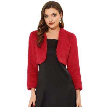 Imagem de Jaqueta cortada Allegra K Faux Fur Shrug para mulheres vermelha grande
