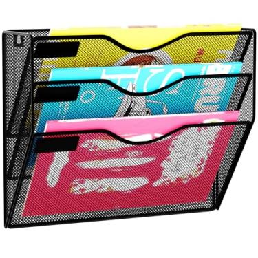 Imagem de GDINDINFAN Organizador de arquivos de parede com 3 bolsos para pendurar na parede, porta-revistas, preto