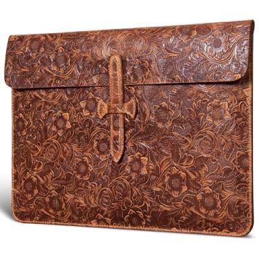 Imagem de CPNVWA Capa de couro genuíno para laptop, compatível com MacBook Pro 13 polegadas M2 M1(2025-2016) e MacBook Air 13 polegadas M4 M3 M2 M1(2025-2018), capa protetora vintage para computador com estampa