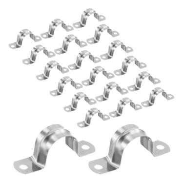 Imagem de PATIKIL Braçadeiras de conduíte de suporte em U de 2 furos, 20 peças, correia rígida de aço inoxidável para fixação de cabos de tubulação de água, mangueiras, tubos de combustível, prata