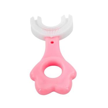 Imagem de Escova de Dentes Infantil em Silicone 360 Graus, Formato U, Rosa, para Crianças 2-6 Anos, Material TPU, 9x4,5x1,5cm, Limpeza Bucal Completa