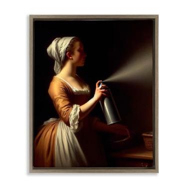 Imagem de Stupell Industries Arte de parede engraçada vintage feminina e tinta spray com moldura dourada flutuante, design por Lettered and Lined, 53 x 43 cm