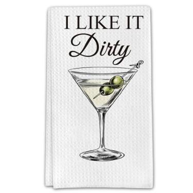 Imagem de Foggolight I Like It Dirty Martini Toalhas de cozinha Martini decorativas Waffle Weave Toalhas de cozinha, toalha de chá de mão para cozinha e banheiro (40 × 61 cm)