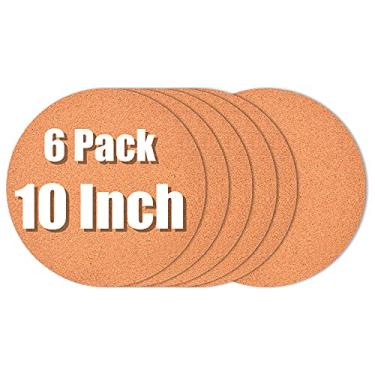 Imagem de Pacote com 6 descansos de cortiça de 25,4 cm, trivetes de cortiça para panelas e panelas quentes, pires de plantas de cortiça redondos para jardinagem, tapete de cortiça absorvente para vinho, café e bebidas, tábua de cortiça para materiais de artesanato "faça você mesmo" (A)