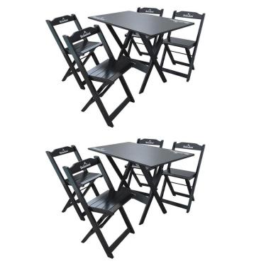 Imagem de Kit 2 Conjuntos Mesa Dobrável Madeira 110x70 Com 4 Cadeiras Hei Preta