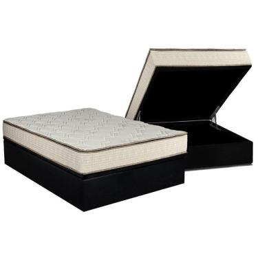 Imagem de Cama Box Baú Casal: Colchão Molas Bonnel Luckspuma Montreal Spring + Base Crc Suede Black(138X188)